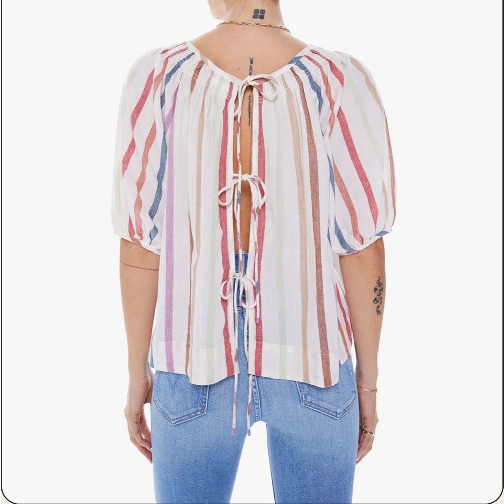 MOTHER Striped The market Peasant Blouse in Red, Pink, and Blue xs NWT - Picture 2 of 13